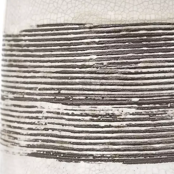 White and Brown Distressed Stripe Table Lamp