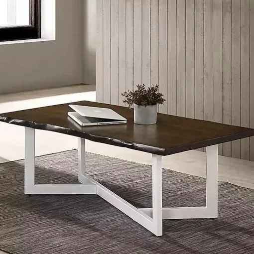 White and Dark Oak Wood Live Edge Coffee Table