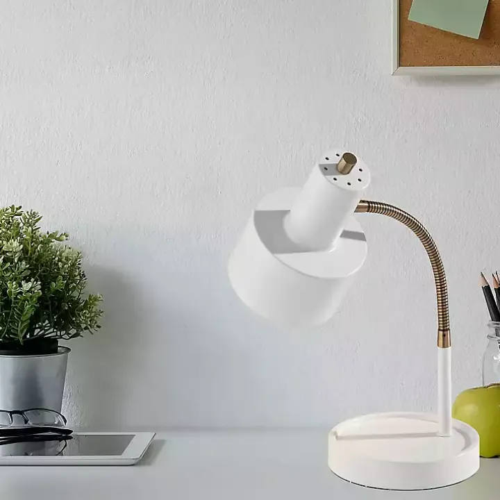 White and Gold Brayden Charging Desk Lamp