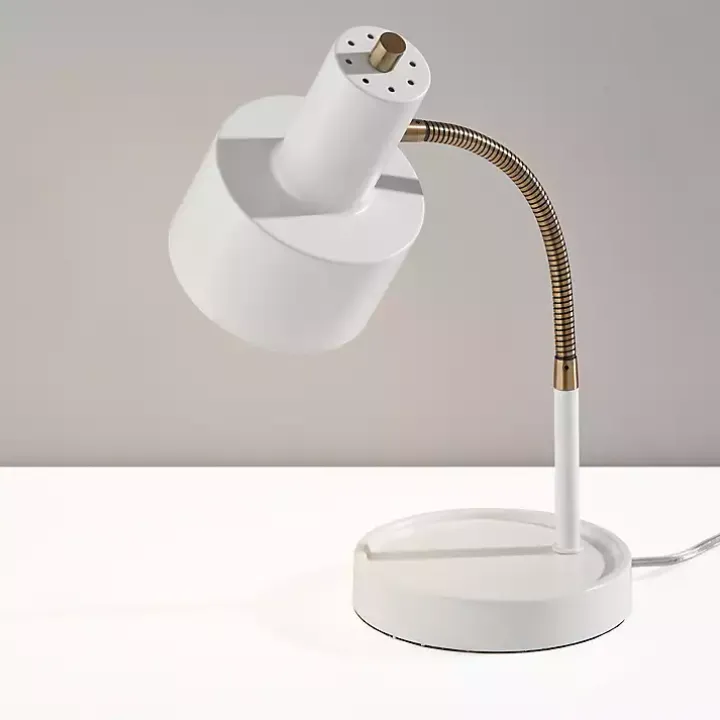 White and Gold Brayden Charging Desk Lamp