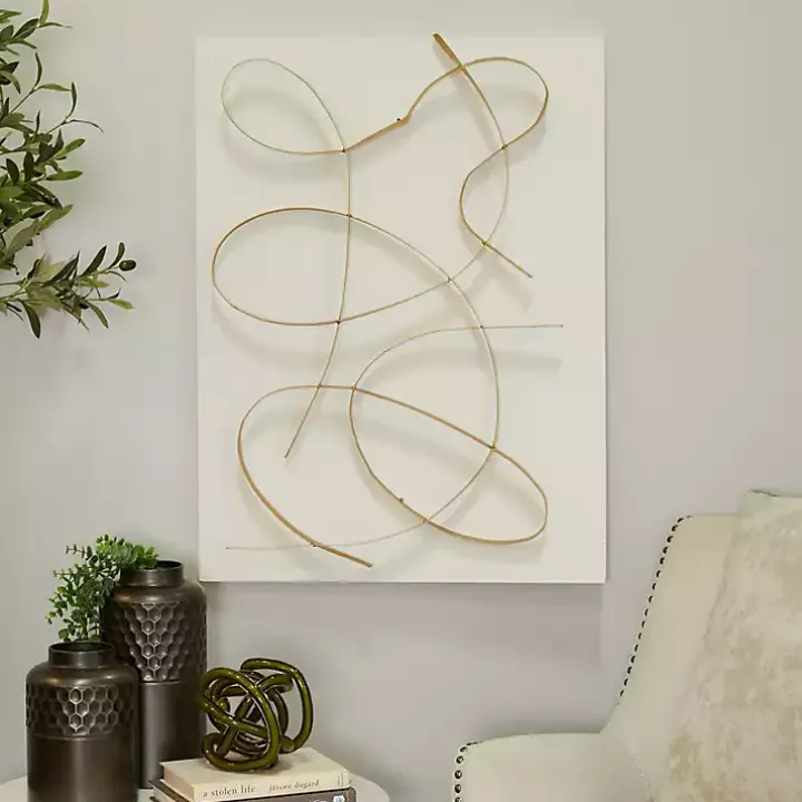 White and Gold Iron Abstract Wave Plaque