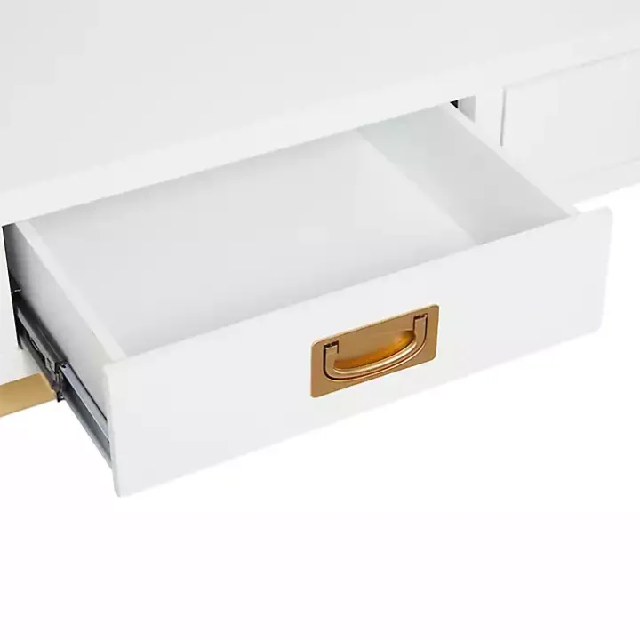 White and Gold Metal Desk with Outlets