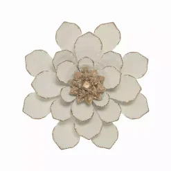 White and Gold Metal Flower Small Wall Plaque