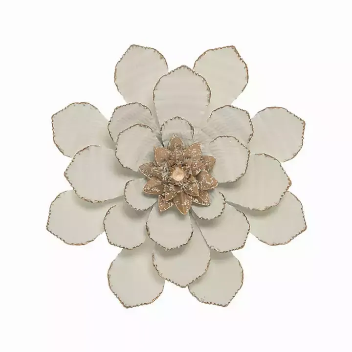 White and Gold Metal Flower Small Wall Plaque
