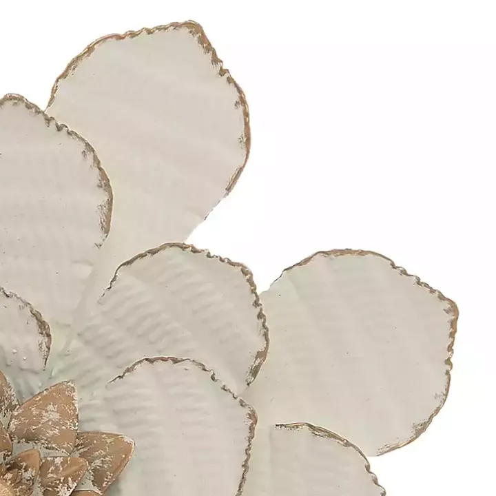 White and Gold Metal Flower Small Wall Plaque