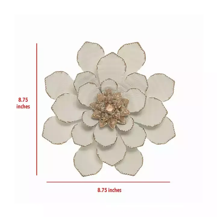 White and Gold Metal Flower Small Wall Plaque