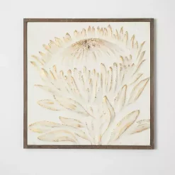 White and Gold Protea Framed Wall Plaque