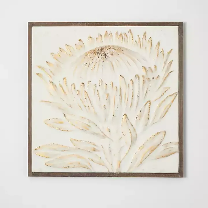 White and Gold Protea Framed Wall Plaque