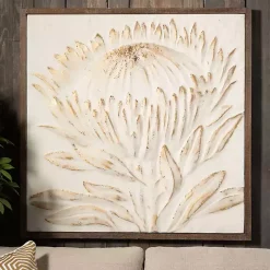 White and Gold Protea Framed Wall Plaque