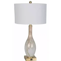 White and Gold Swirl Glass Table Lamps, Set of 2