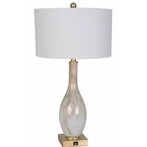 White and Gold Swirl Glass Table Lamps, Set of 2