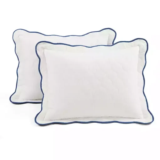 White and Navy Scallop 3-pc. King Quilt Set