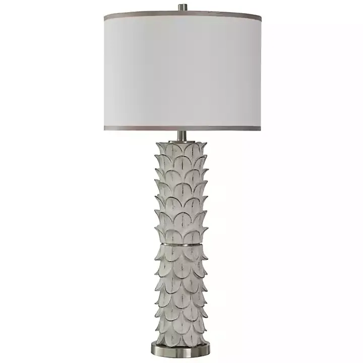 White and Silver Carved Tallulah Buffet Lamp