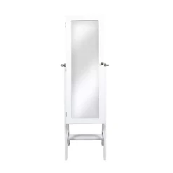 White and Silver Wood Mirror Armoire
