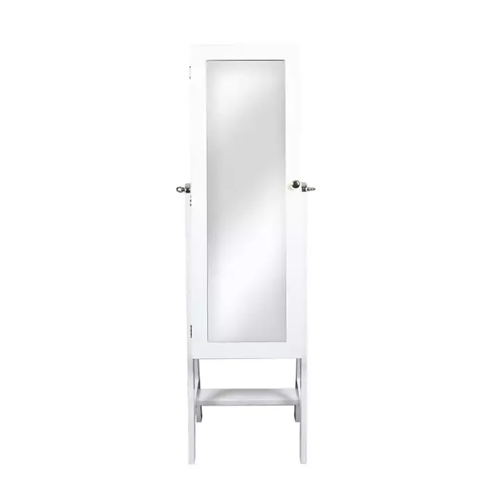 White and Silver Wood Mirror Armoire