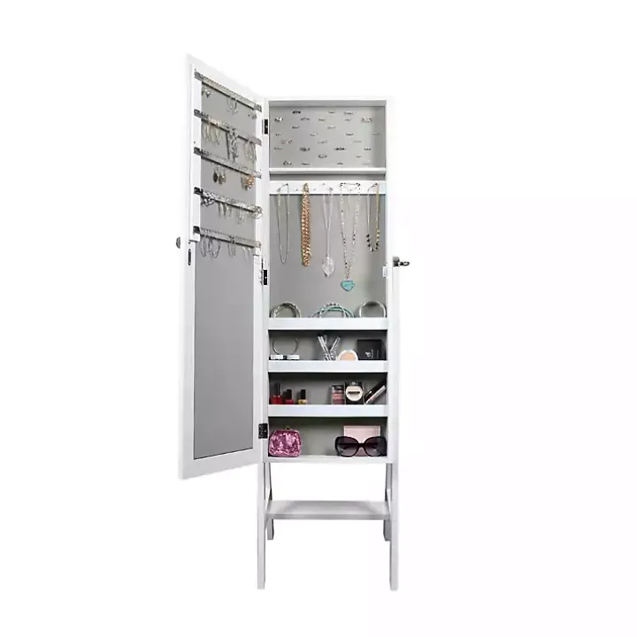 White and Silver Wood Mirror Armoire