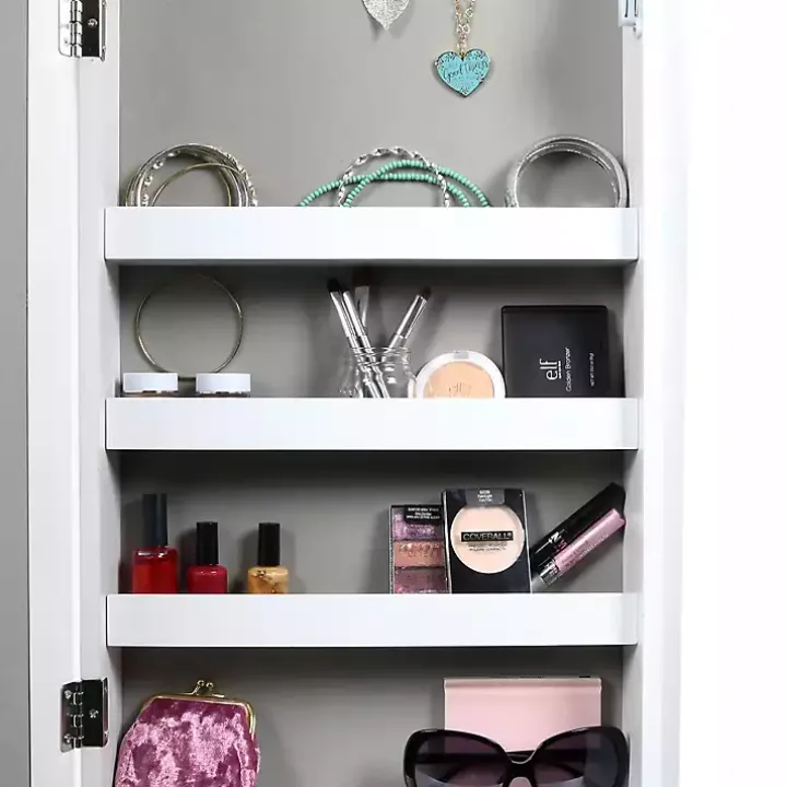 White and Silver Wood Mirror Armoire