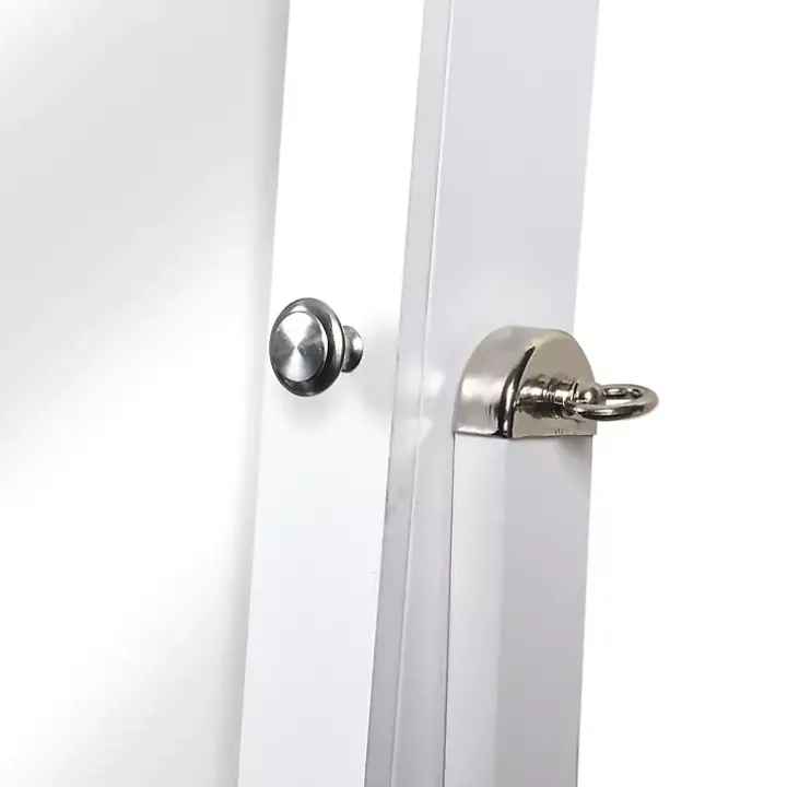 White and Silver Wood Mirror Armoire