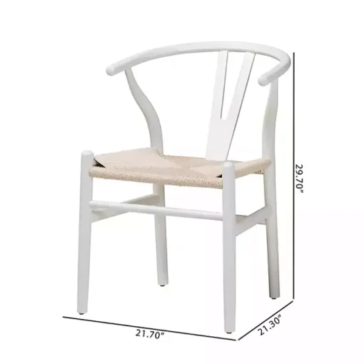 White and Tan Wishbone Dining Chairs, Set of 2