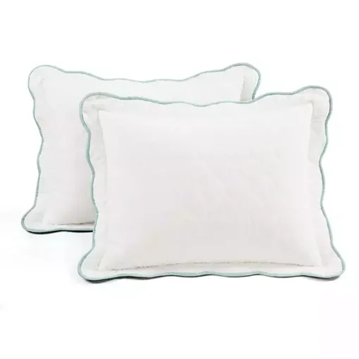 White and Teal Scallop 3-pc. King Quilt Set