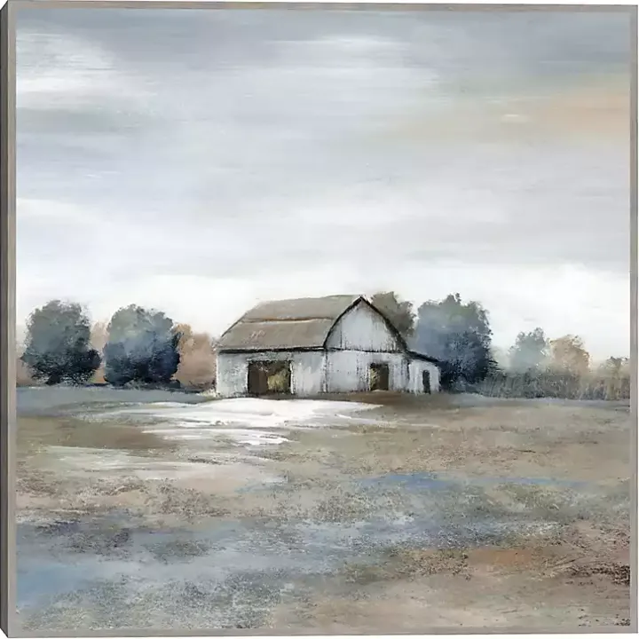 White Barn in Pasture Framed Canvas Art Print