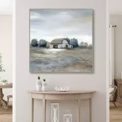 White Barn in Pasture Framed Canvas Art Print