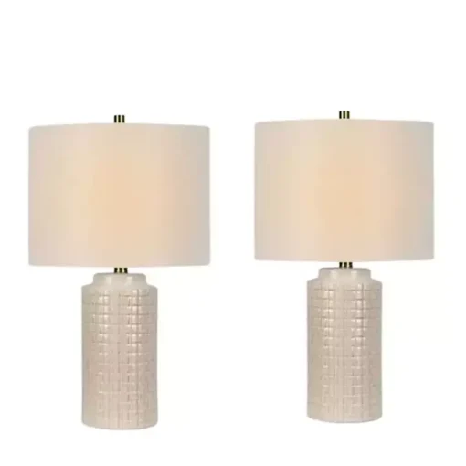 White Basket Weave Ceramic Table Lamps, Set of 2