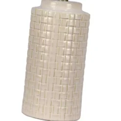 White Basket Weave Ceramic Table Lamps, Set of 2