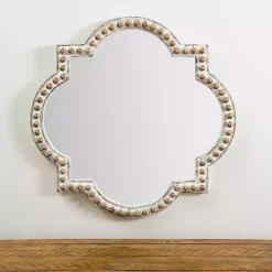 White Beaded Quatrefoil Wall Mirror
