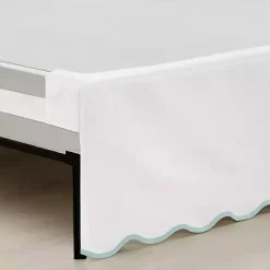 White Blue Scalloped Coastal Queen Bed Skirt