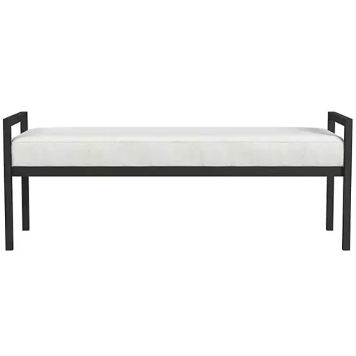 White Boucle Black Metal Bench