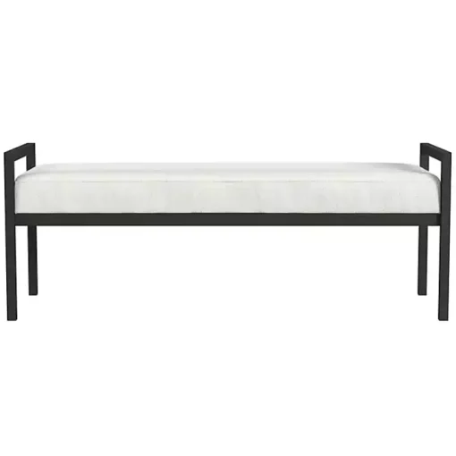 White Boucle Black Metal Bench