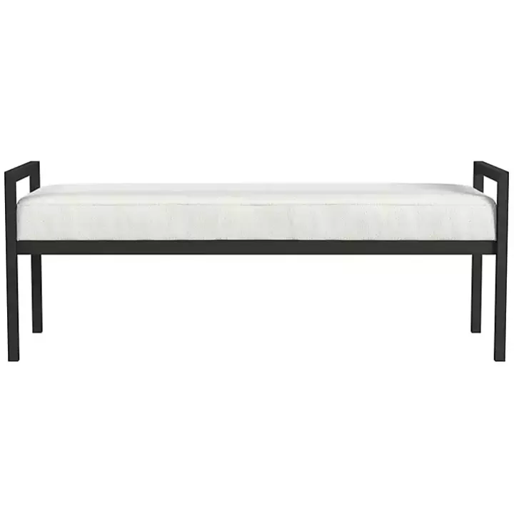White Boucle Black Metal Bench