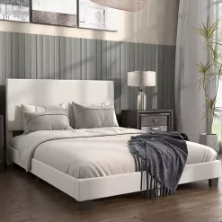 White Boucle Karson Queen Platform Bed