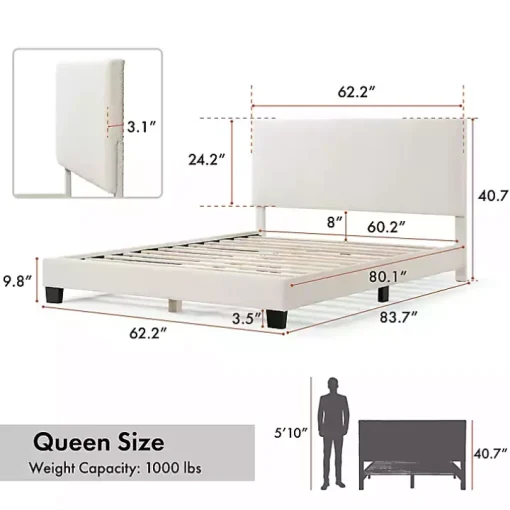 White Boucle Karson Queen Platform Bed