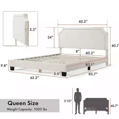 White Boucle Scalloped Corey Queen Platform Bed