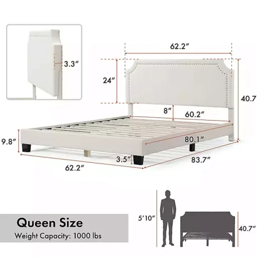 White Boucle Scalloped Corey Queen Platform Bed