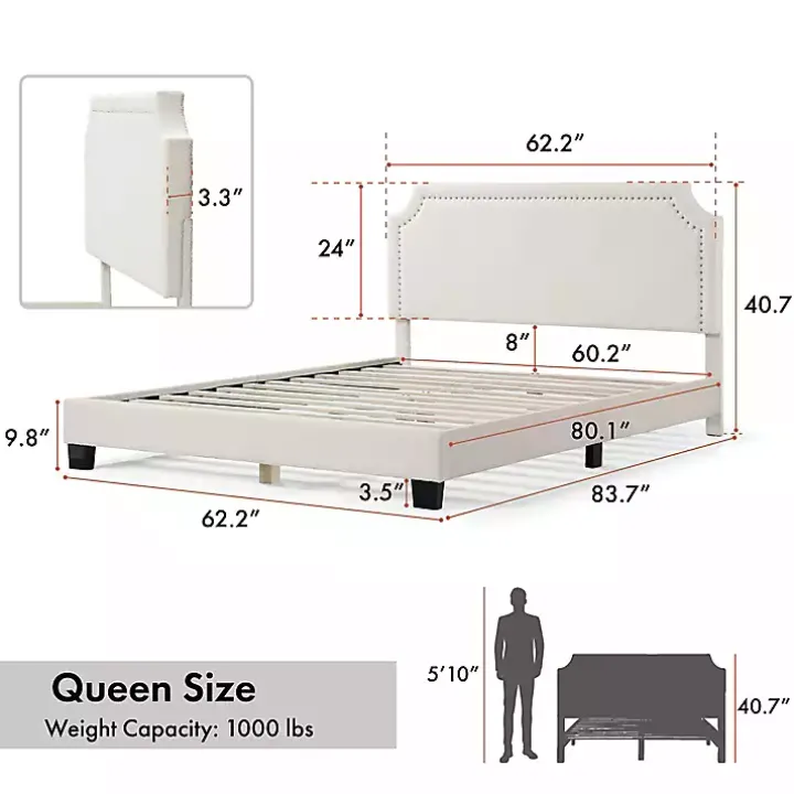White Boucle Scalloped Corey Queen Platform Bed