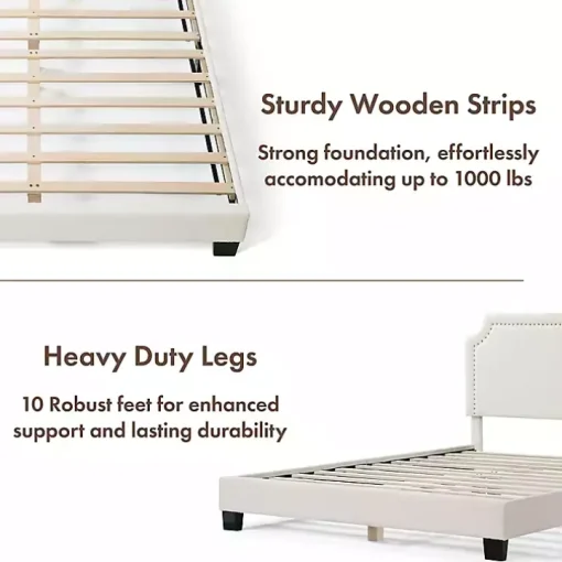White Boucle Scalloped Corey Queen Platform Bed
