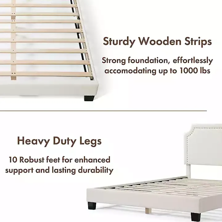 White Boucle Scalloped Corey Queen Platform Bed