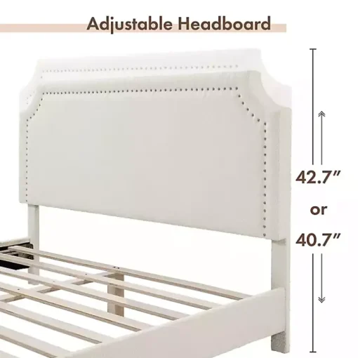 White Boucle Scalloped Corey Queen Platform Bed