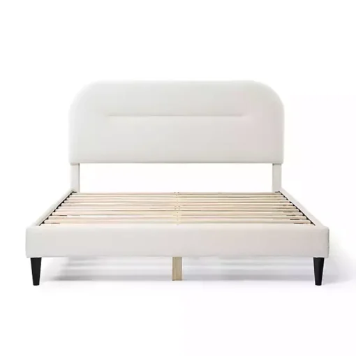 White Boucle Upholstered Sara Queen Bed