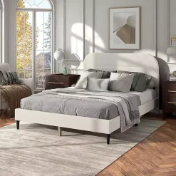 White Boucle Upholstered Sara Queen Bed