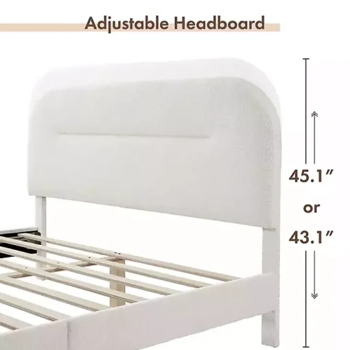 White Boucle Upholstered Sara Queen Bed