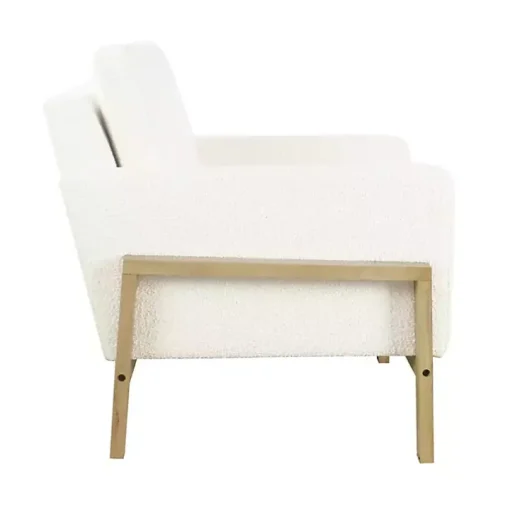 White Boucle Wood Frame Accent Chair