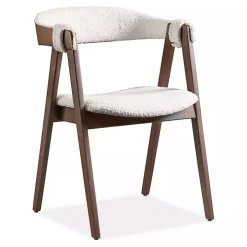White Boucle Wood Penny Dining Chairs, Set of 2