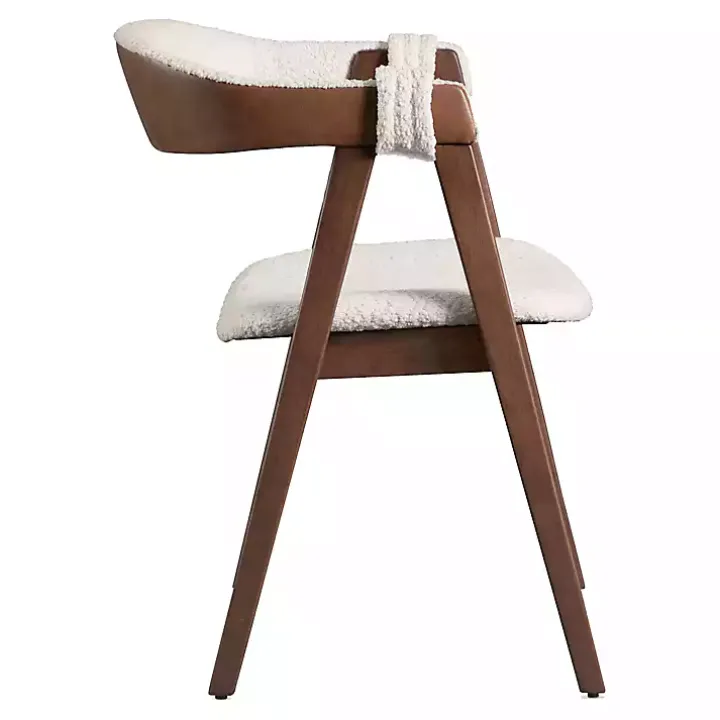 White Boucle Wood Penny Dining Chairs, Set of 2
