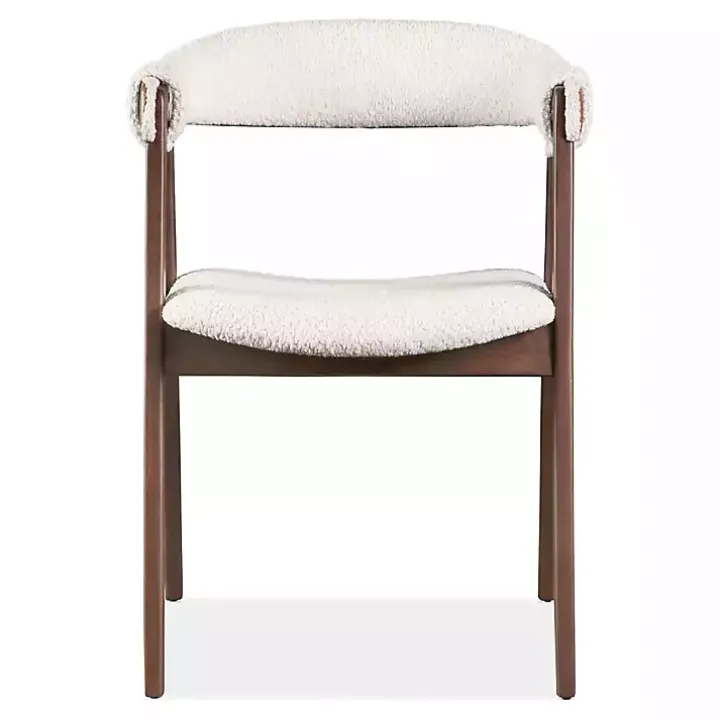 White Boucle Wood Penny Dining Chairs, Set of 2