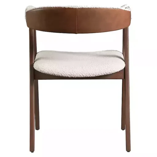 White Boucle Wood Penny Dining Chairs, Set of 2