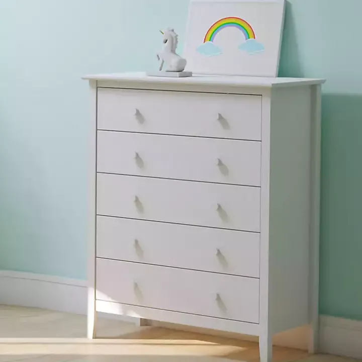 White Brazilian Pine Wood 5-Drawer Chest